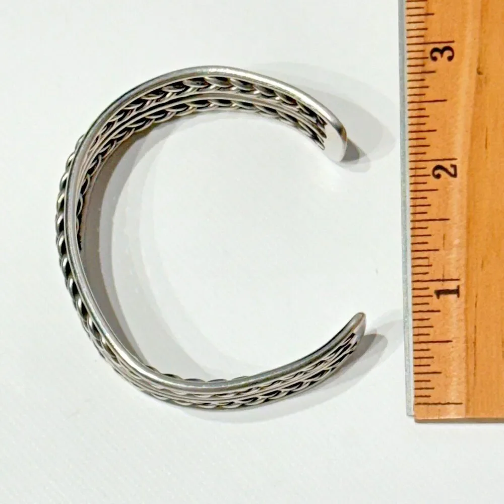 Vintage 60s Mexico Stainless or Nickel Braided Design Women's Cuff Bracelet (A3)